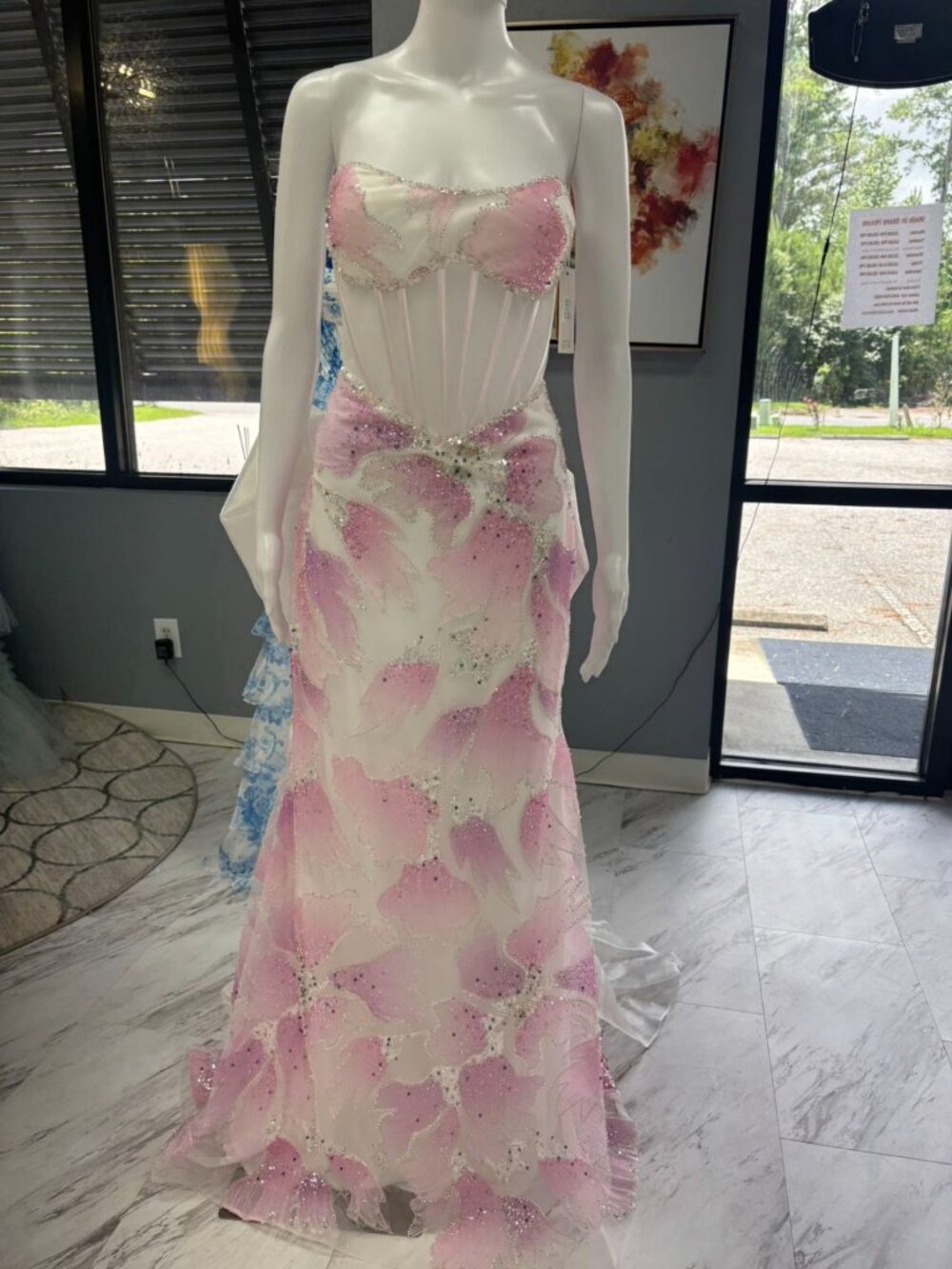 Couture Lee Pink Floral Beaded Mermaid Gown Size 0 NWT - Picture 6 of 6